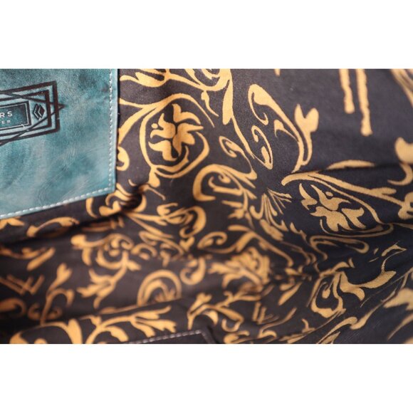 LEADERS IN LEATHER Turquoise Embossed Tote Bag with Floral Pattern - Picture 7 of 10
